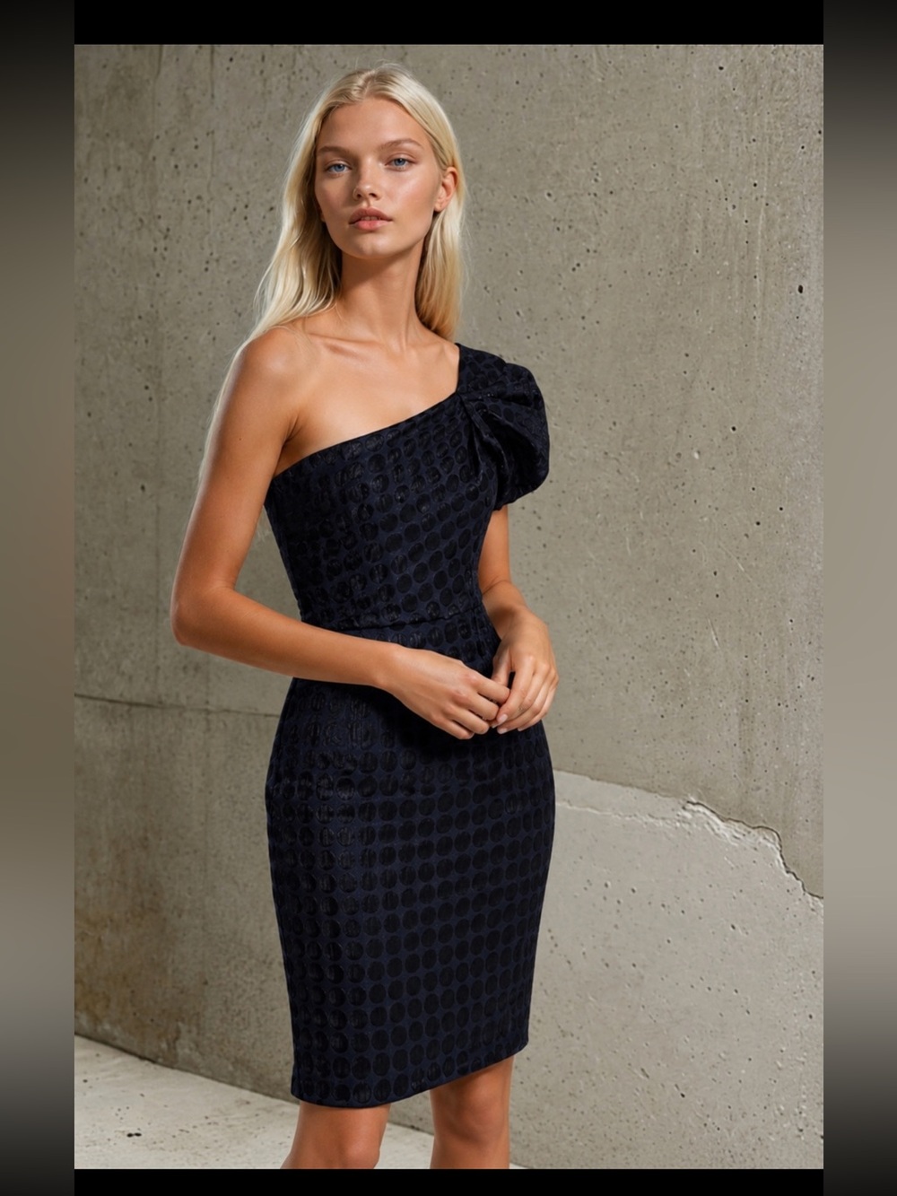 Anthropologie Eva Franco One-Shoulder Navy Textured Dress